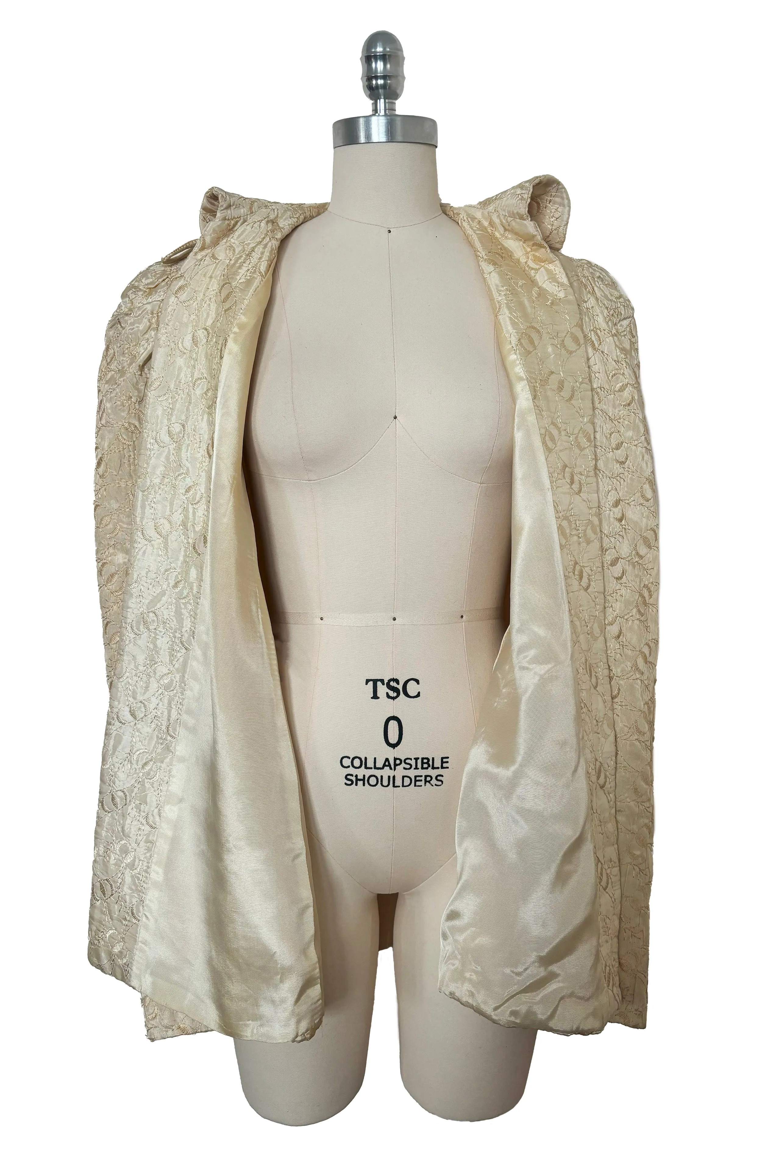 1940s Vintage Cream Embroidered Cape, Extra Small to Medium