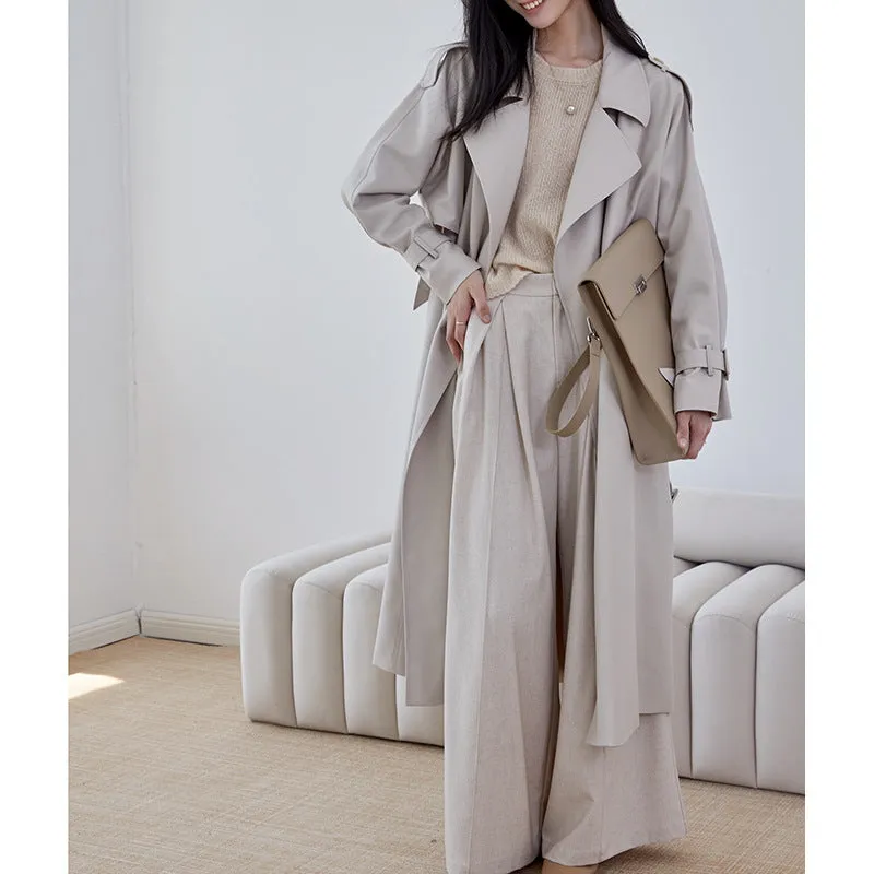2025 New Solid Color Wide Thin Trench Coat - Stylish Long Commuter Coat, Paper Fabric Women's Fashion