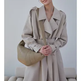 2025 New Solid Color Wide Thin Trench Coat - Stylish Long Commuter Coat, Paper Fabric Women's Fashion