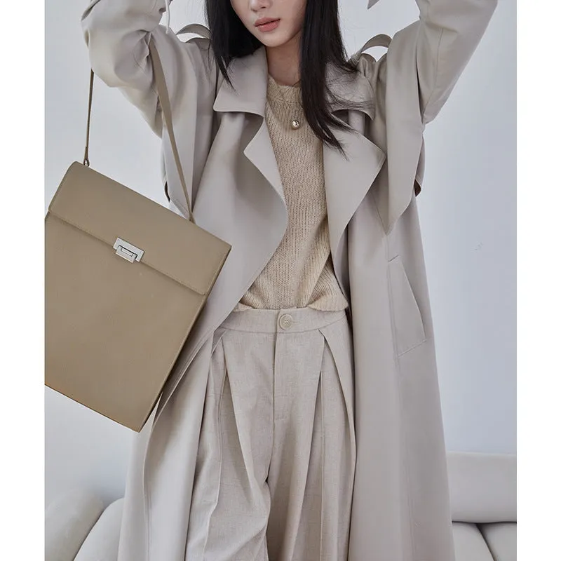 2025 New Solid Color Wide Thin Trench Coat - Stylish Long Commuter Coat, Paper Fabric Women's Fashion