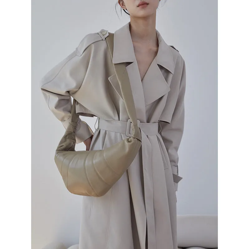 2025 New Solid Color Wide Thin Trench Coat - Stylish Long Commuter Coat, Paper Fabric Women's Fashion