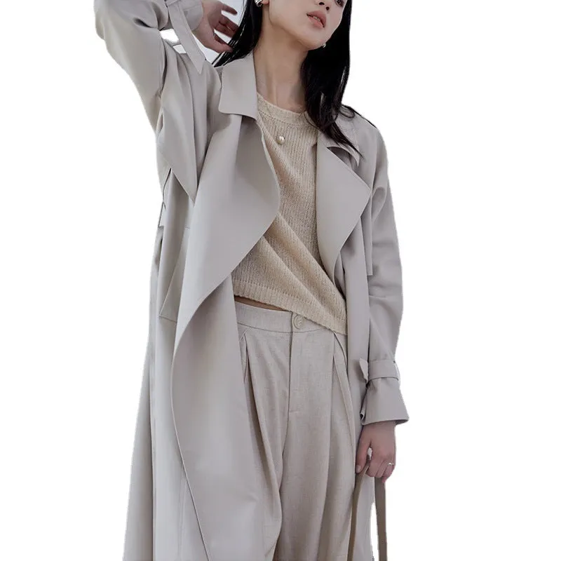 2025 New Solid Color Wide Thin Trench Coat - Stylish Long Commuter Coat, Paper Fabric Women's Fashion