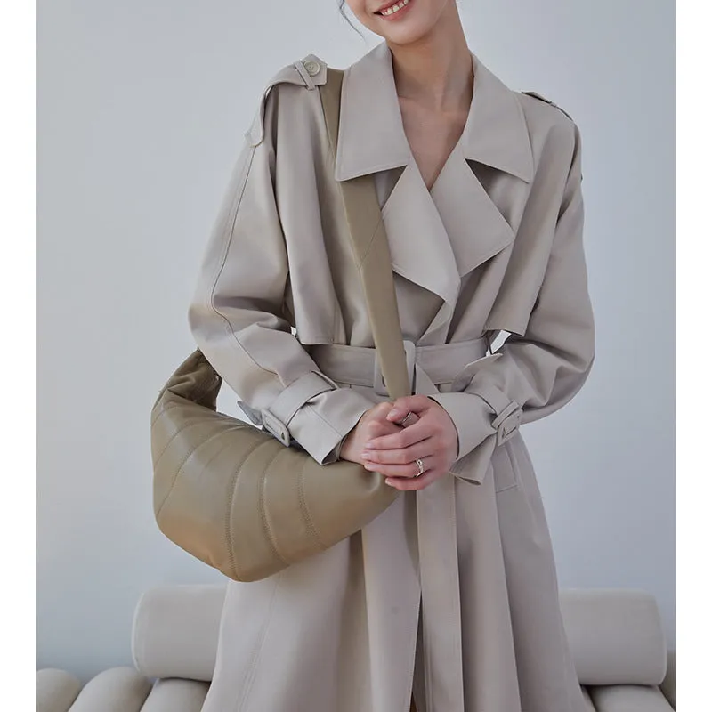 2025 New Solid Color Wide Thin Trench Coat - Stylish Long Commuter Coat, Paper Fabric Women's Fashion