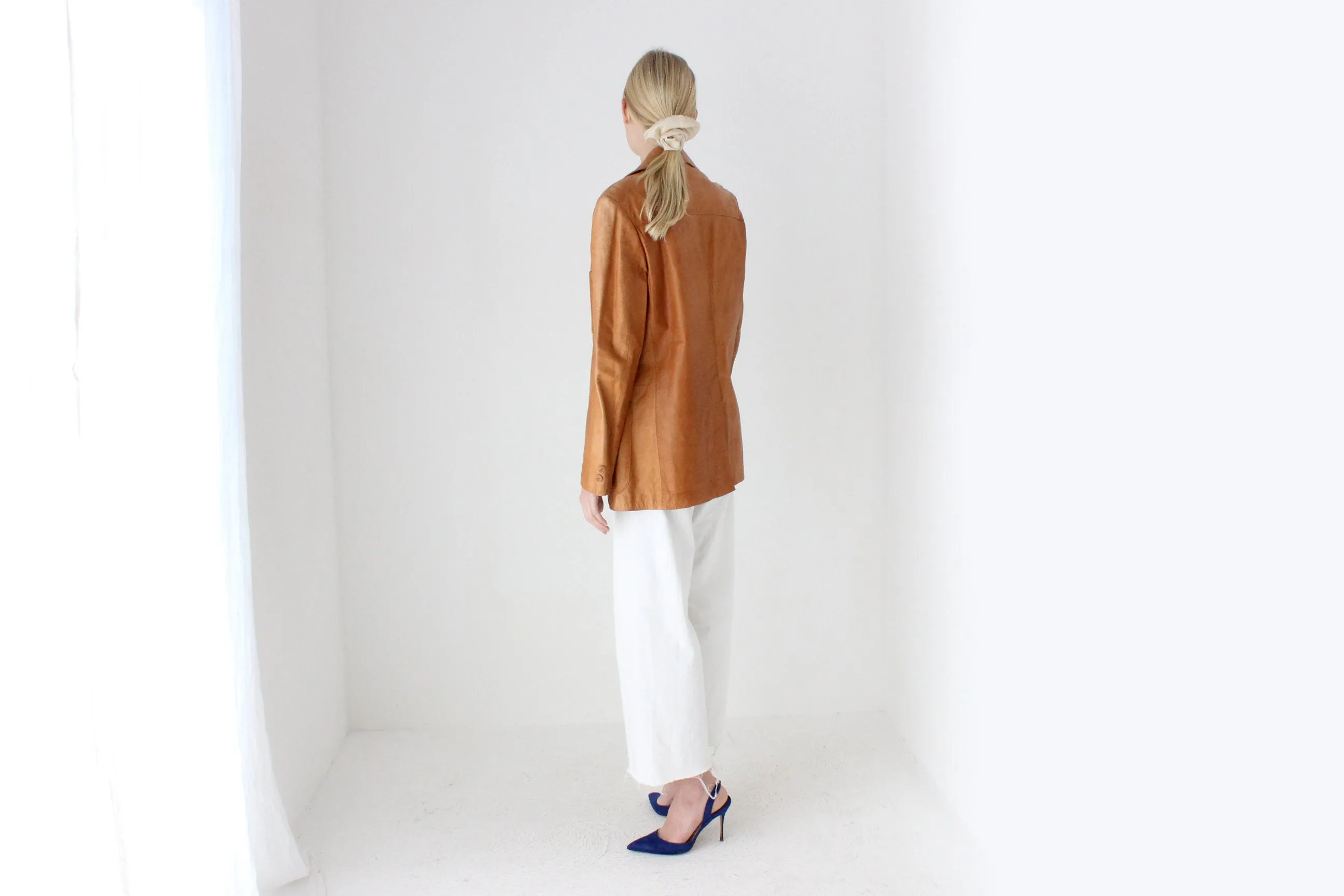 70s Honey Brown Characterful Leather Blazer