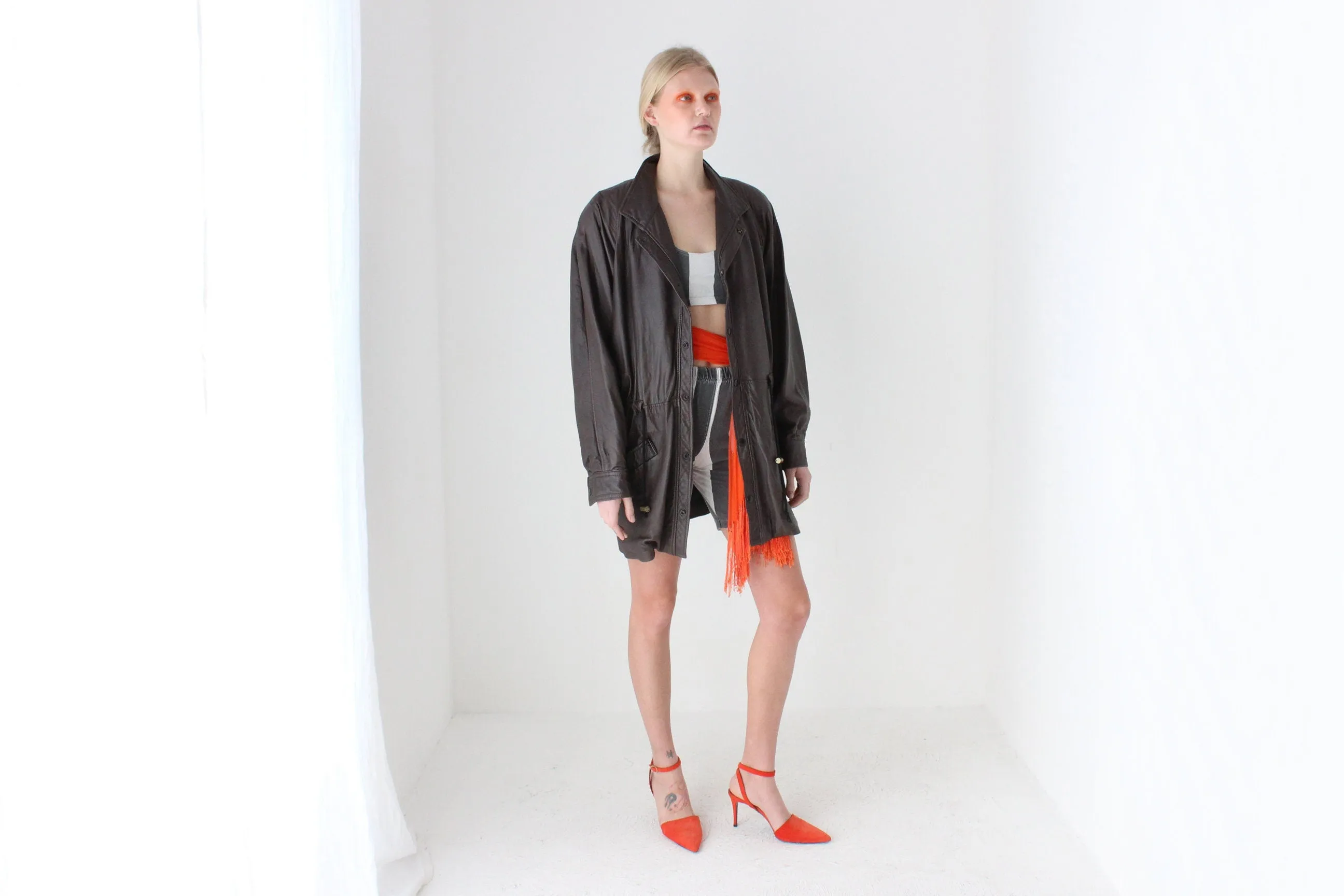 80s Softest Chocolate Leather Unisex Anorak Jacket