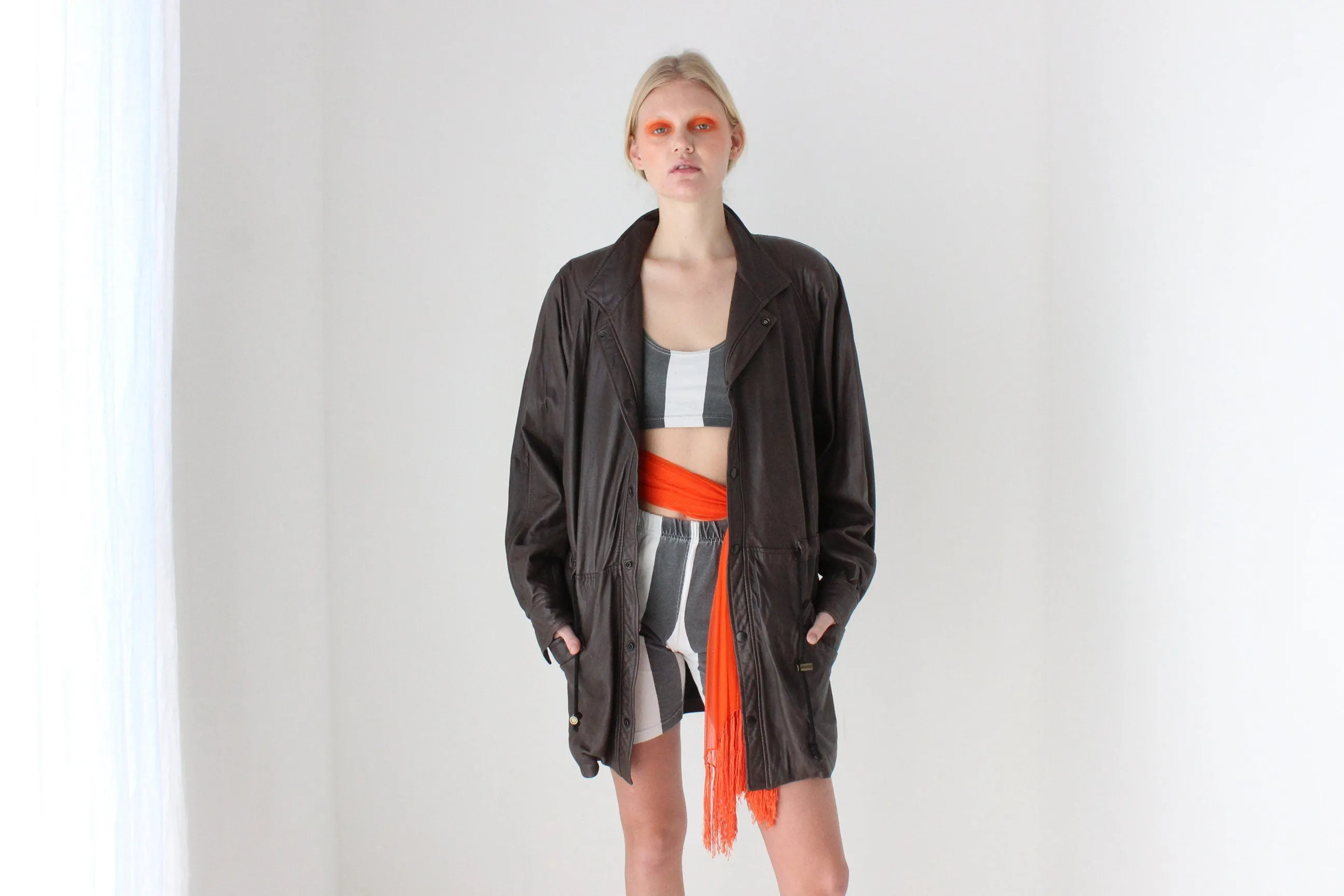 80s Softest Chocolate Leather Unisex Anorak Jacket