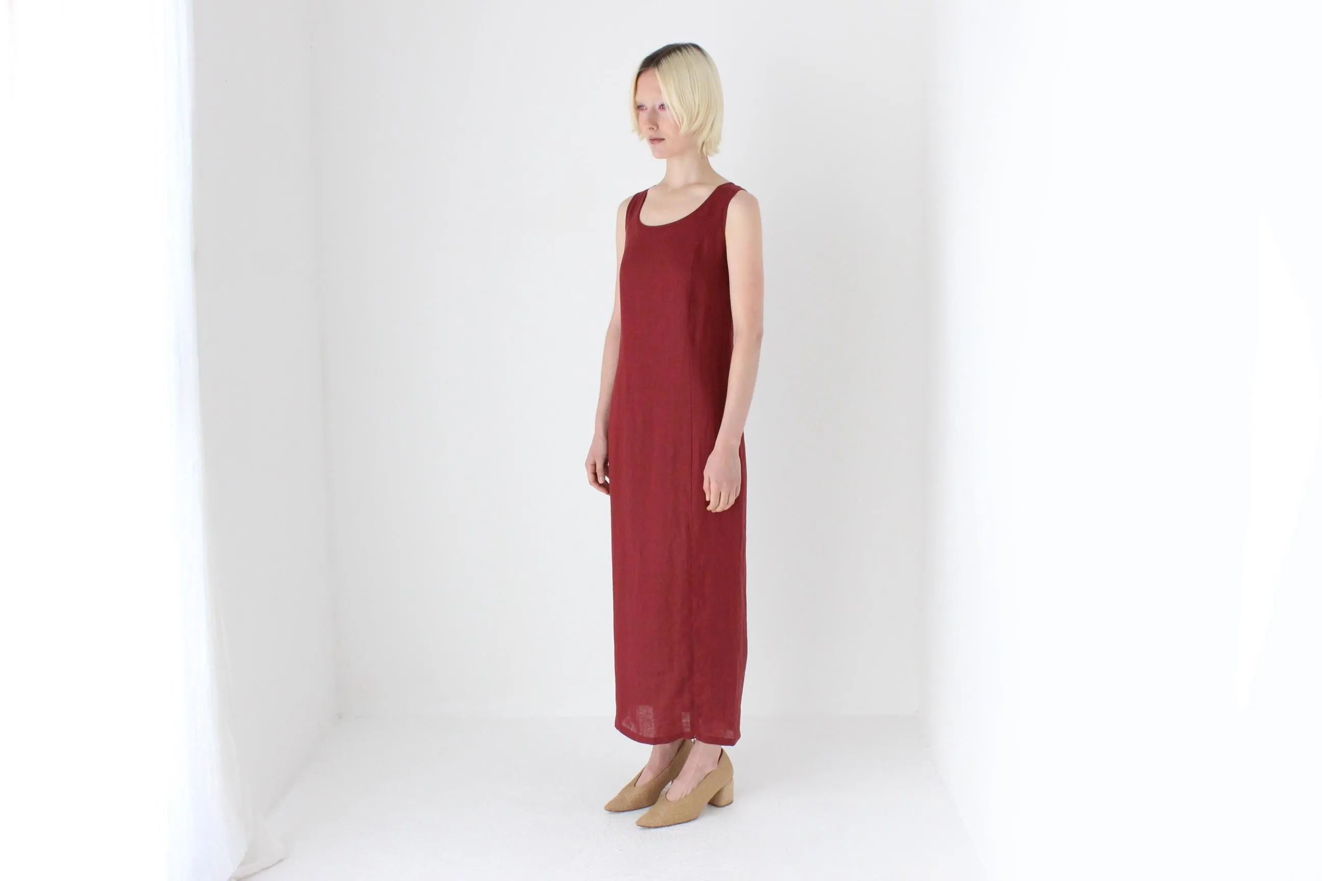 90s Italian Linen Sleeveless Column Dress