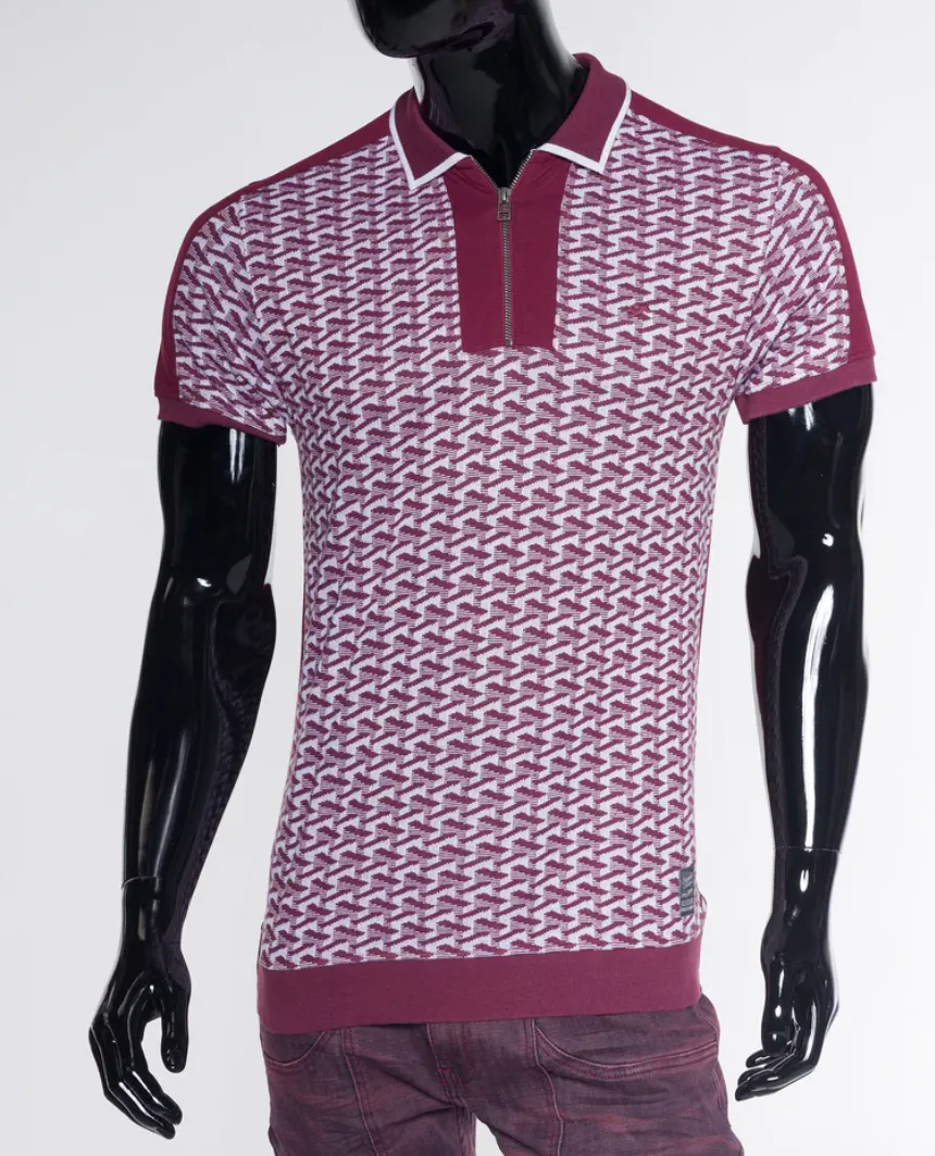 A Tiziano Buddy | Men's Quilted Jacquard Knit Polo (PORT)