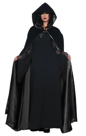 Adult Black Velvet Satin Cape