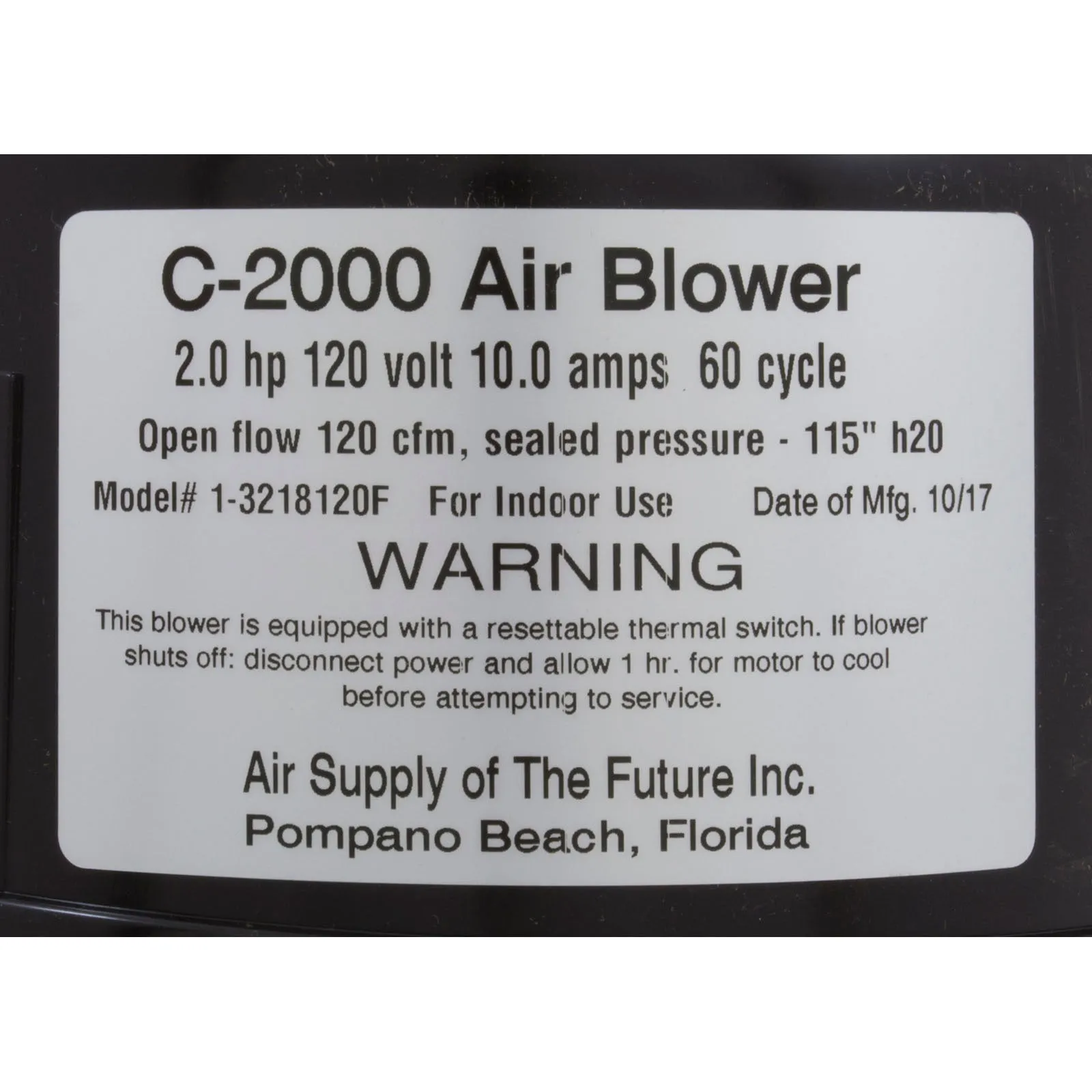 Air Supply Comet 2000 2.0 HP Air Blower [110V] [9.0 Amps] 4 Pin Amp Plug (3218120F-4Pin)