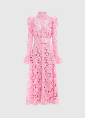 Aliyah Lace Butterfly Sleeve Midi Dress - Candy Pink