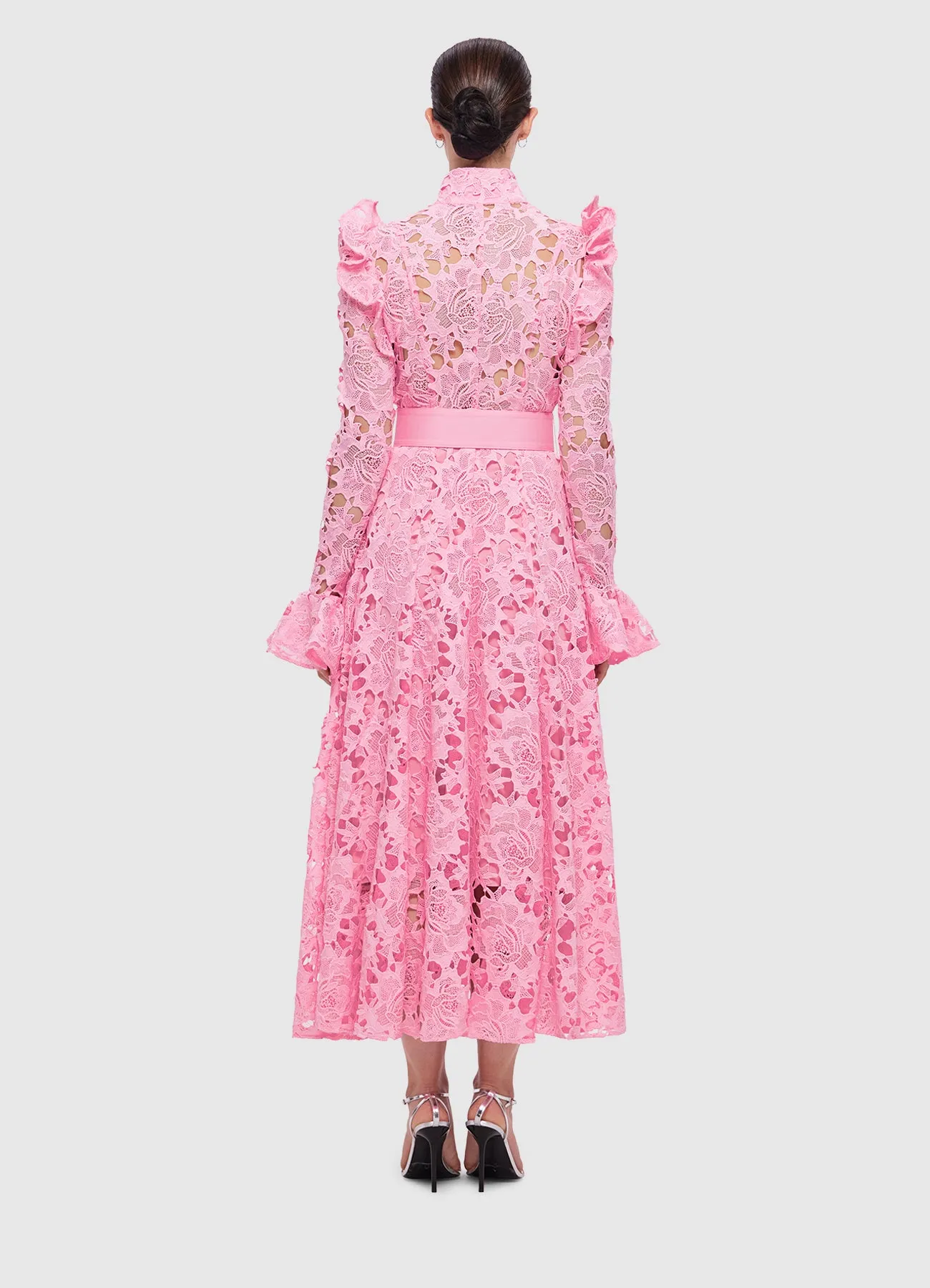 Aliyah Lace Butterfly Sleeve Midi Dress - Candy Pink