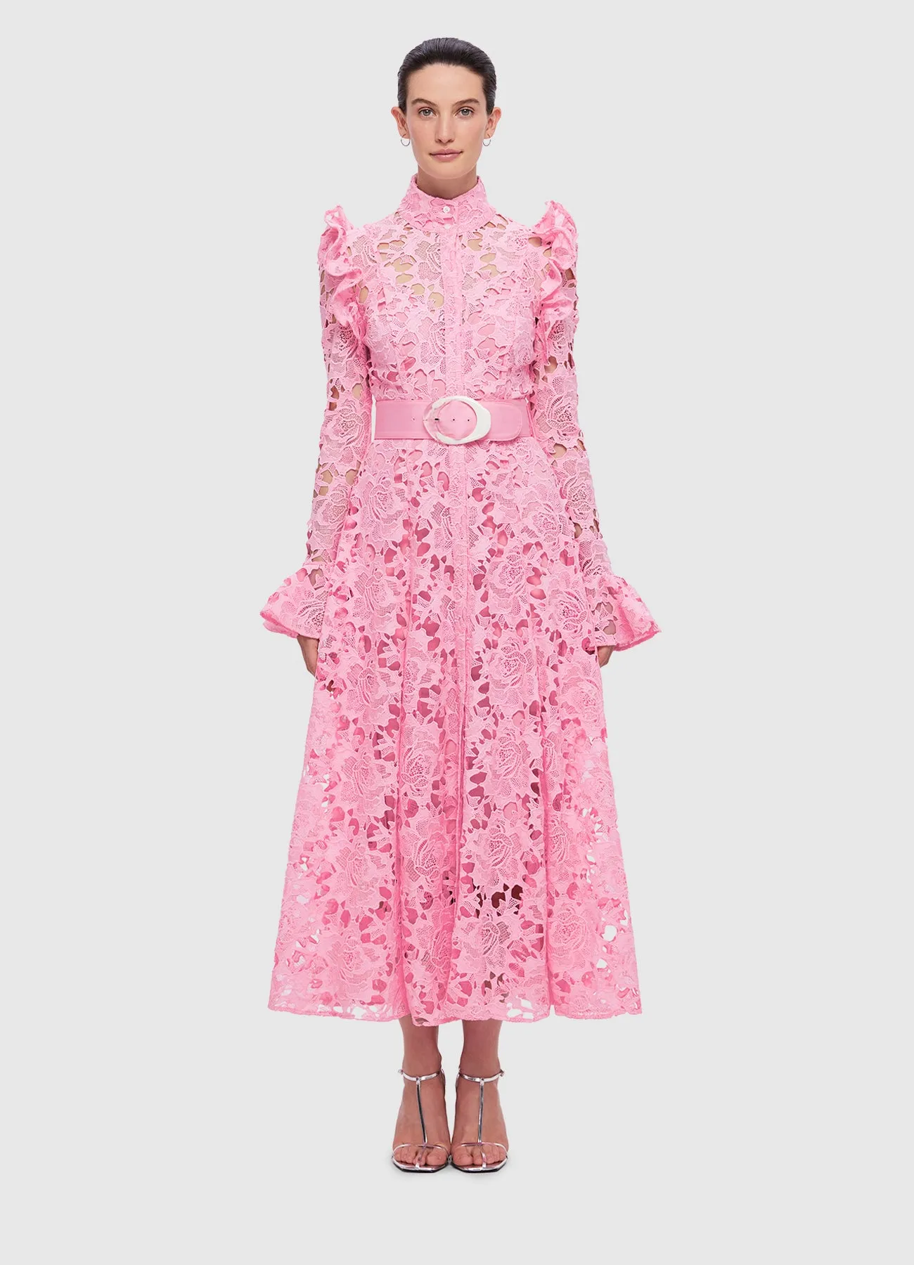 Aliyah Lace Butterfly Sleeve Midi Dress - Candy Pink