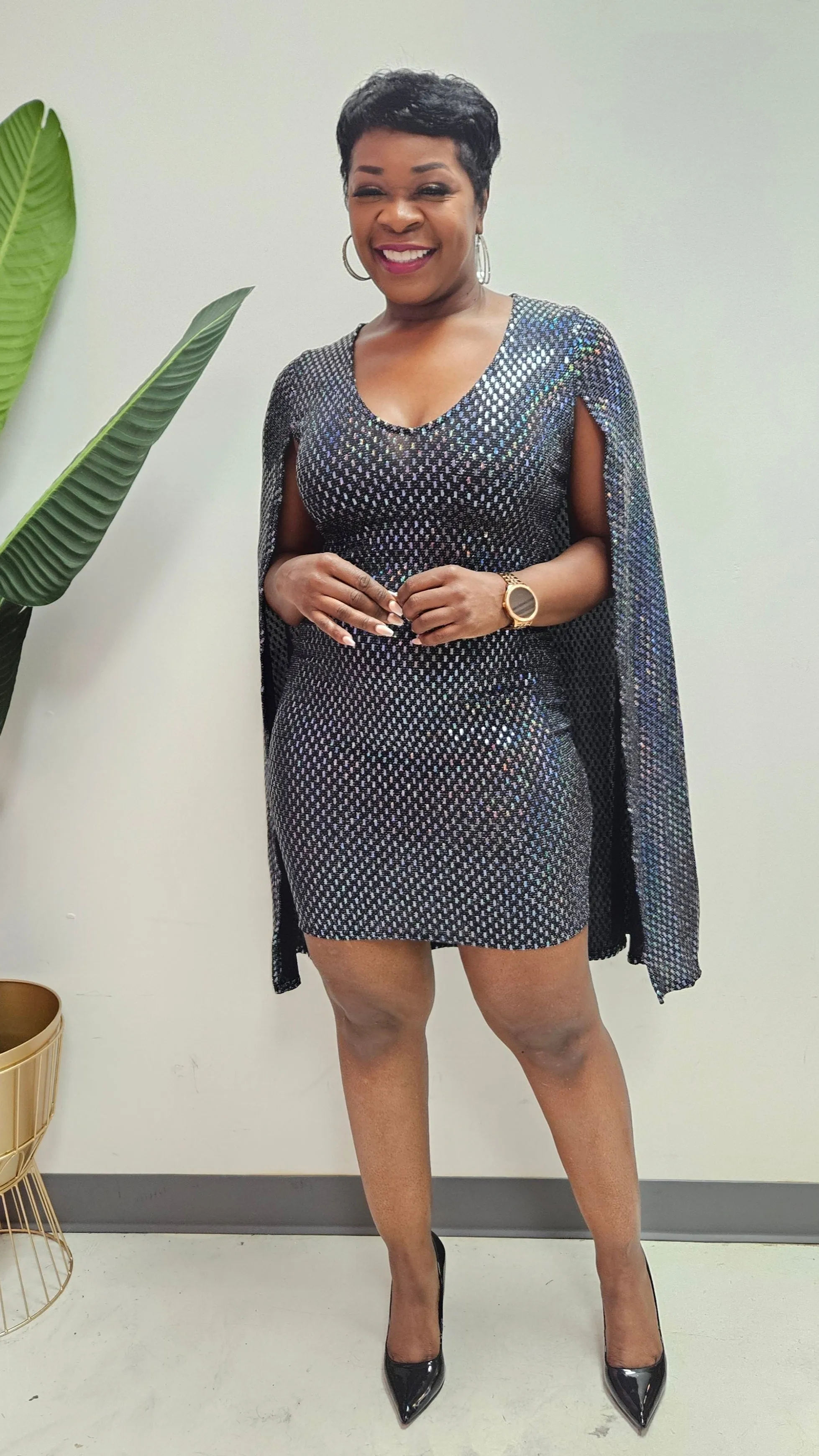Allison Cape Sequins Dress