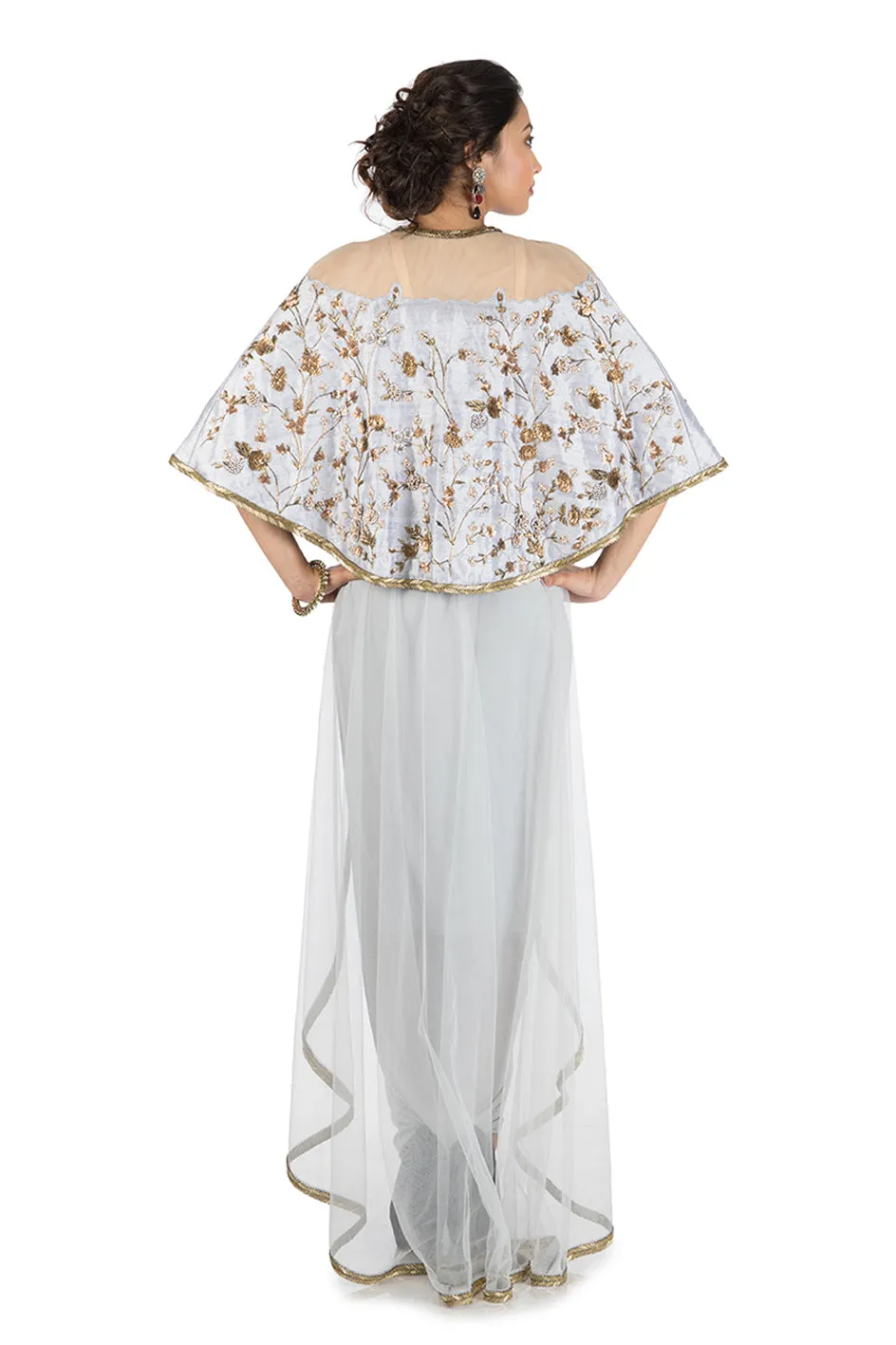Anushree Agarwal Grey Cape And Drape Dress