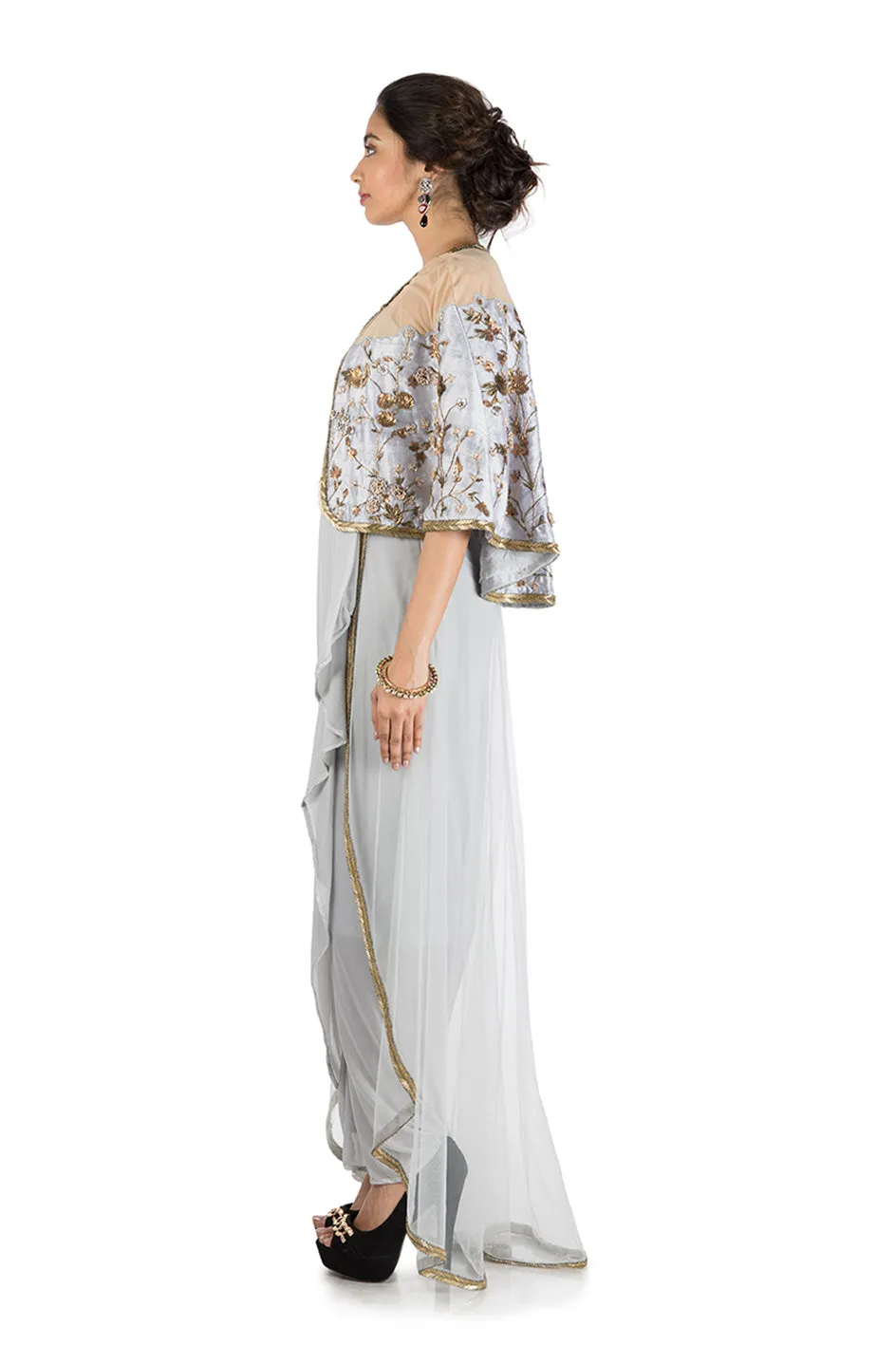 Anushree Agarwal Grey Cape And Drape Dress