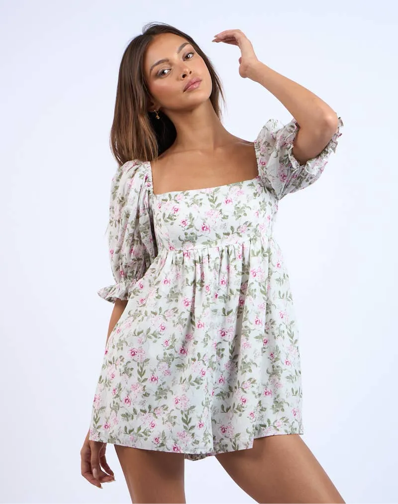 Ashley Floral Print Puff Sleeve Mini Romper