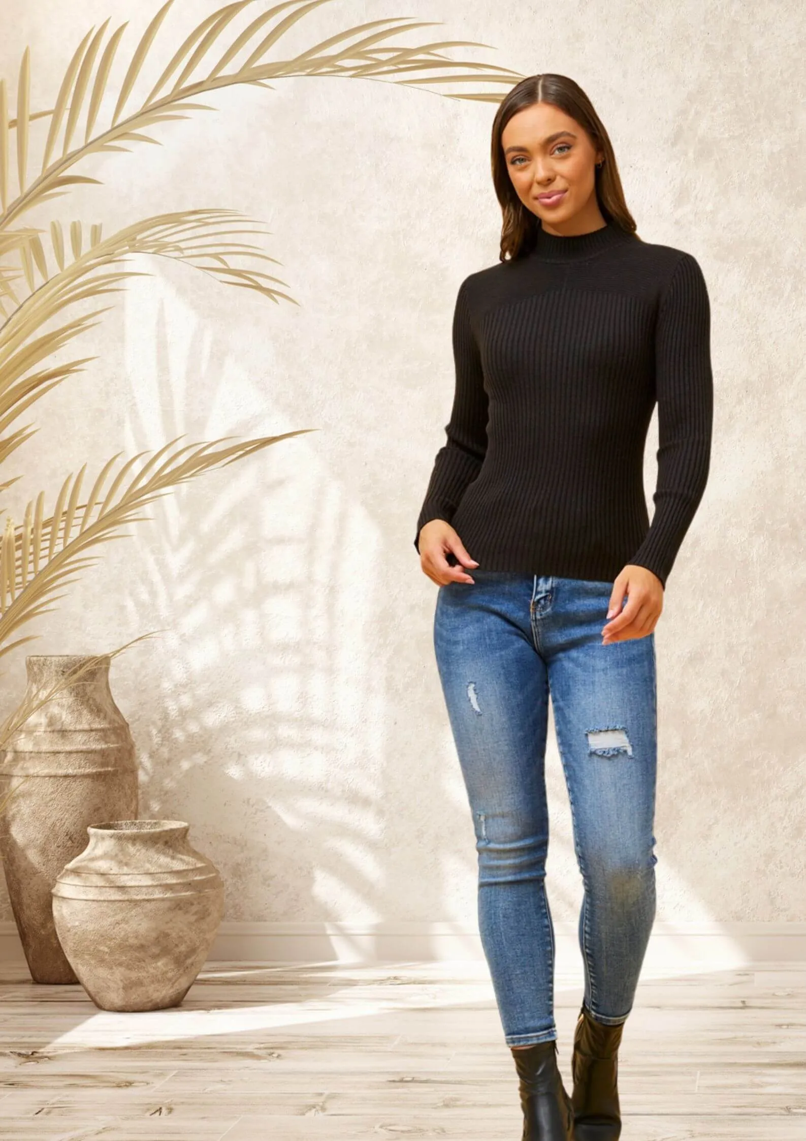 Audrey Ribbed Knit Top in Black