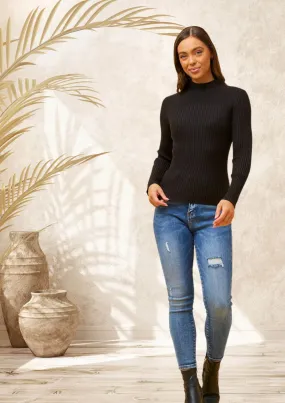 Audrey Ribbed Knit Top in Black