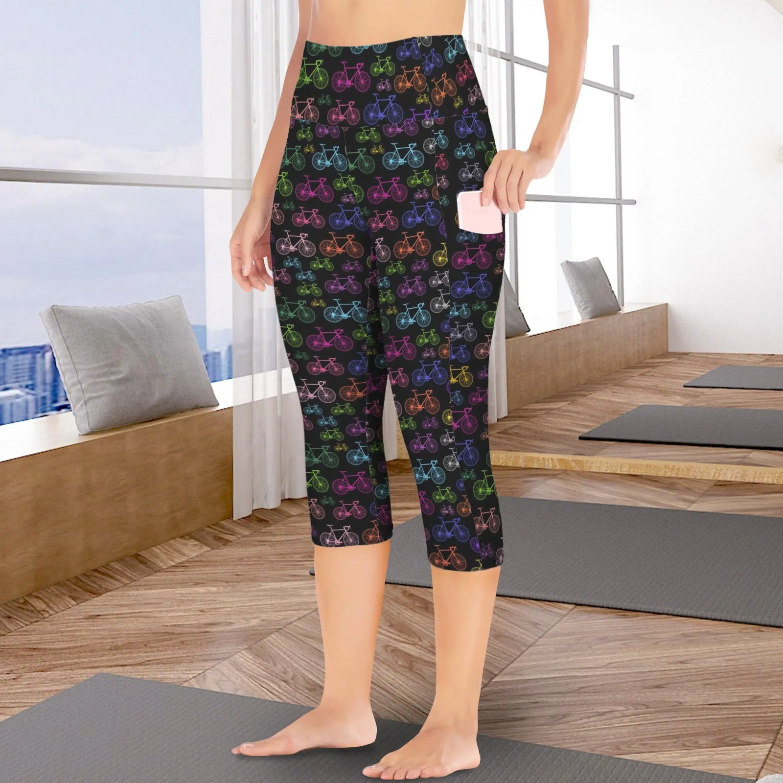 Bicycles Black Capri Leggings with Pockets up to 5 XL (FWS)