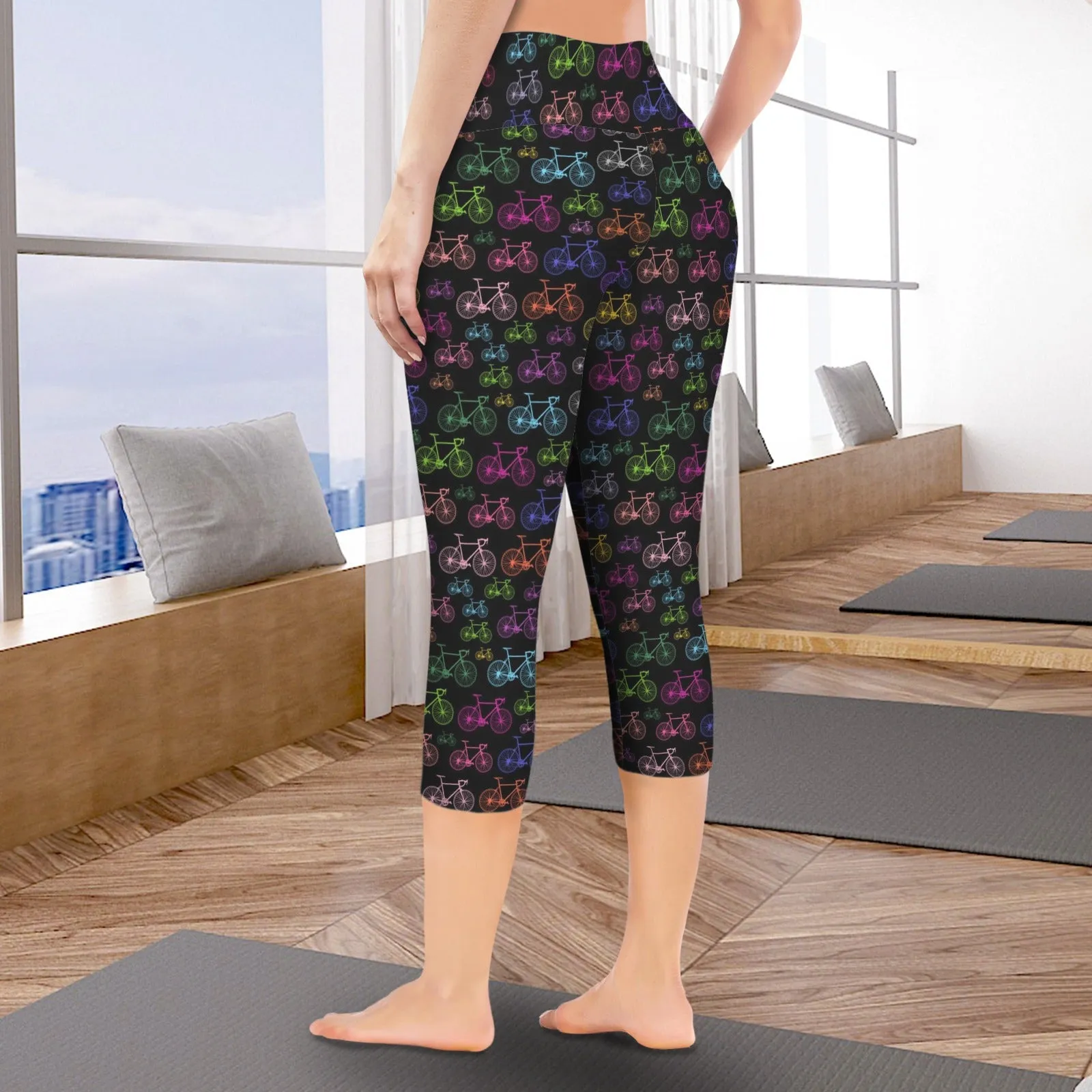 Bicycles Black Capri Leggings with Pockets up to 5 XL (FWS)