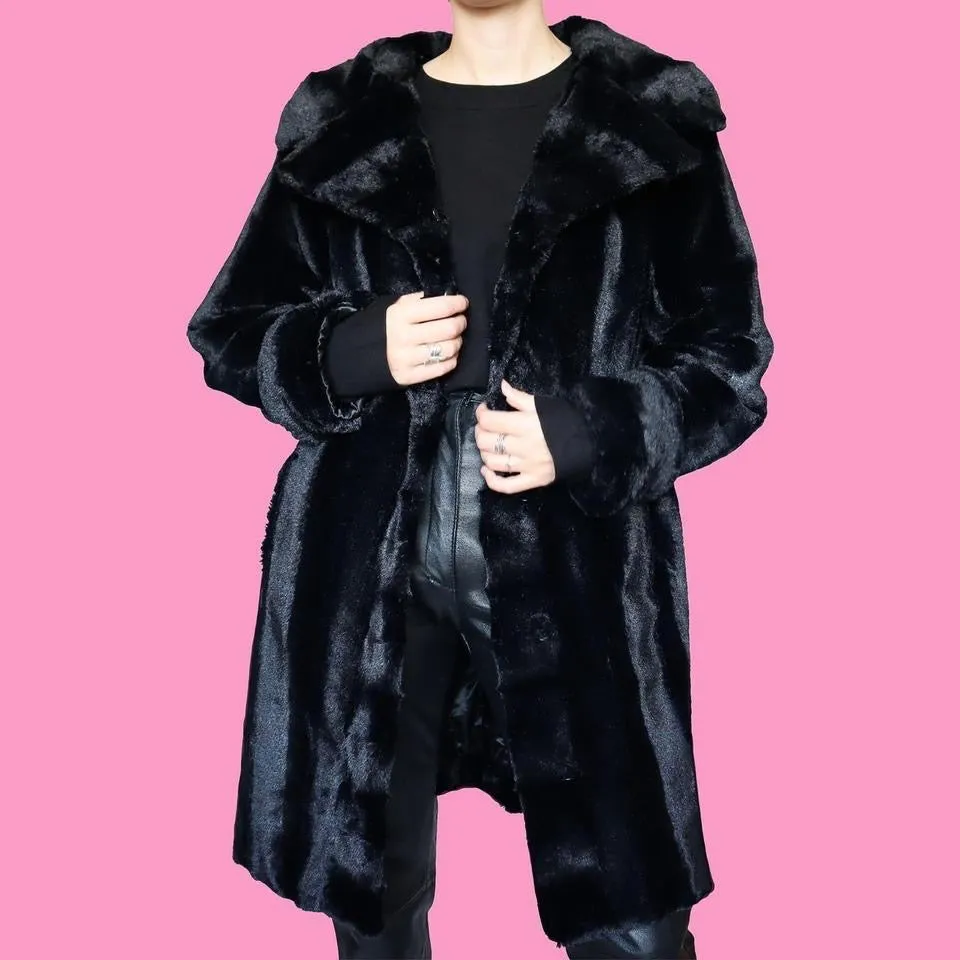 Black faux fur warm coat UK L
