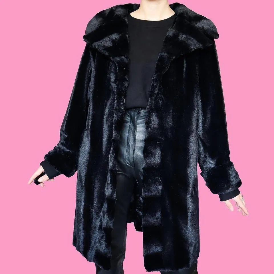 Black faux fur warm coat UK L