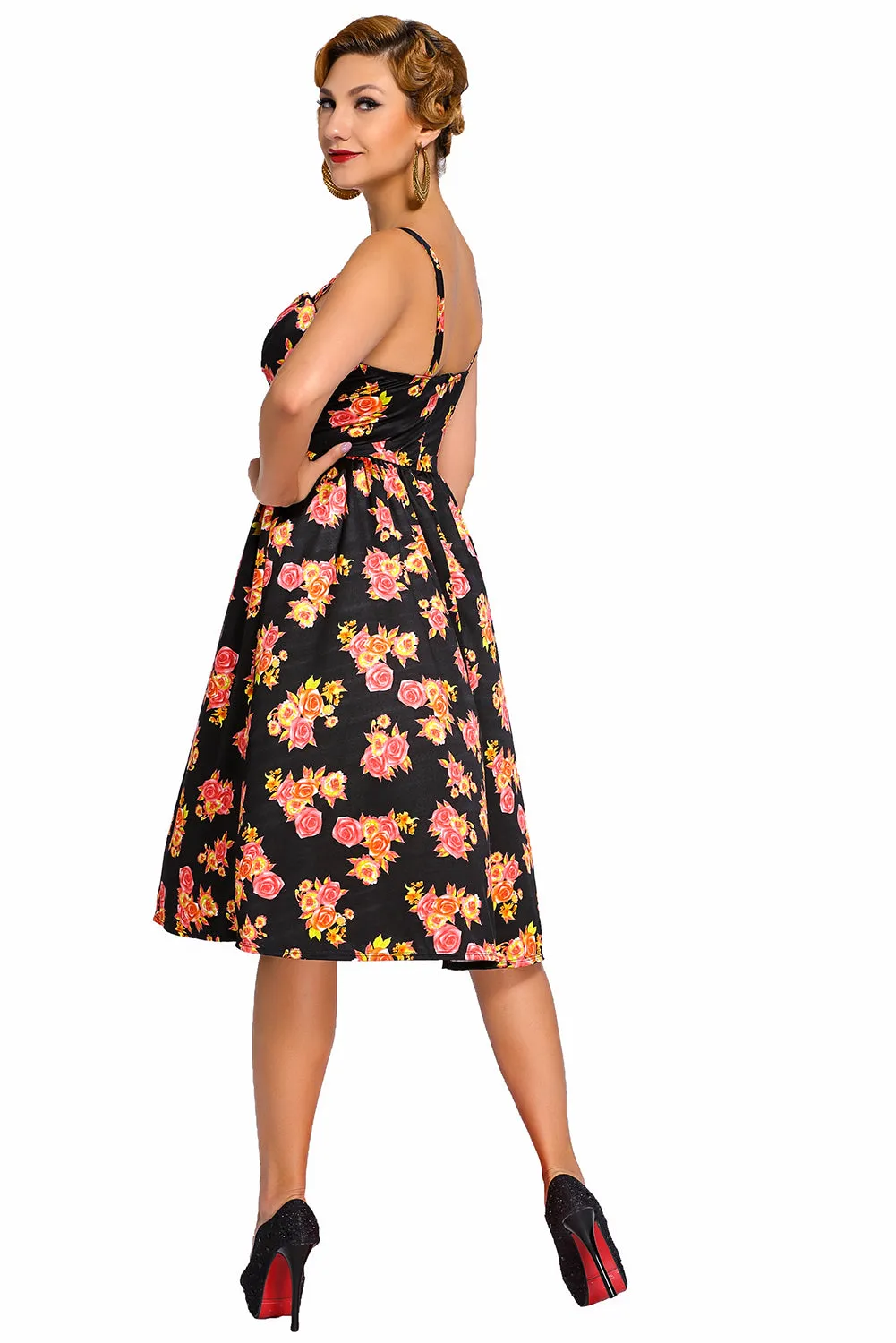 Black Pin-up Digital Floral Swing Vintage Dress