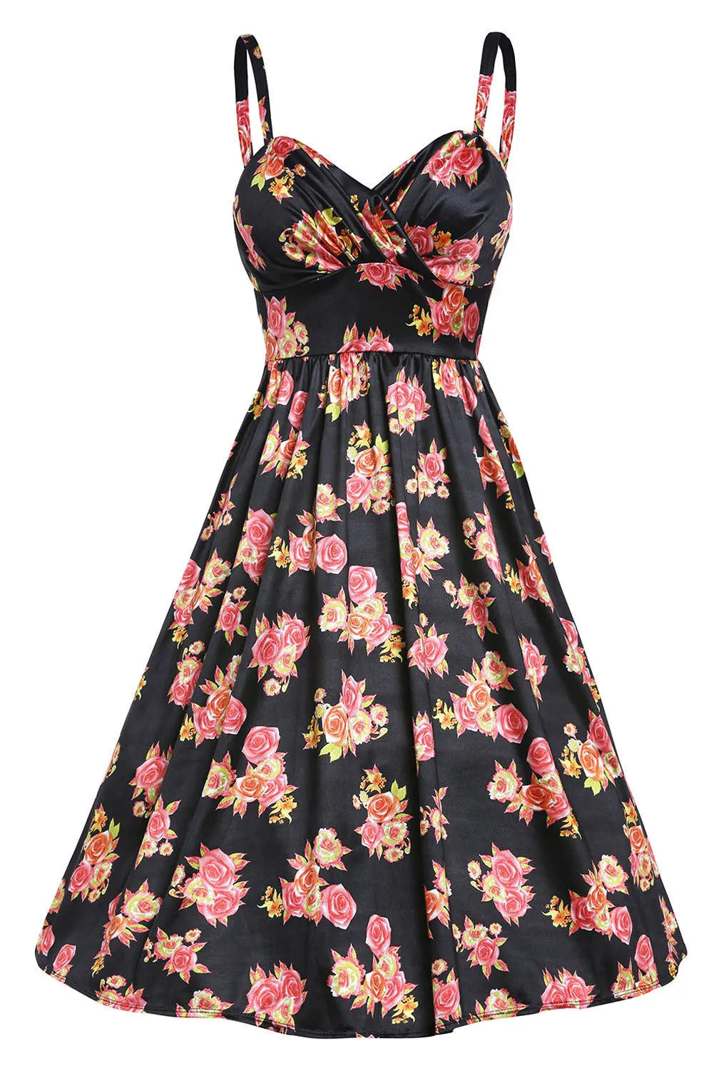 Black Pin-up Digital Floral Swing Vintage Dress