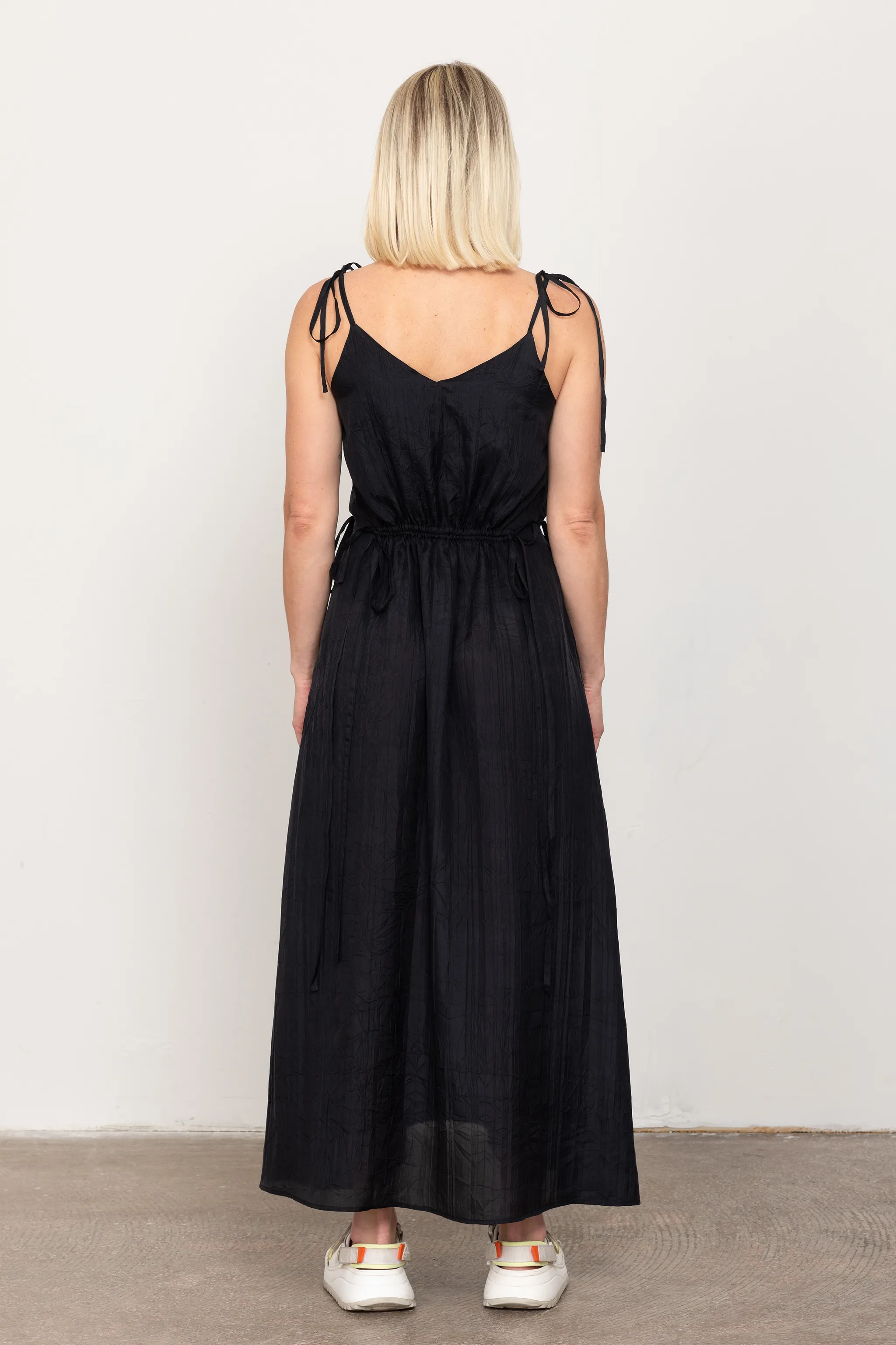 Black silk loose slip dress