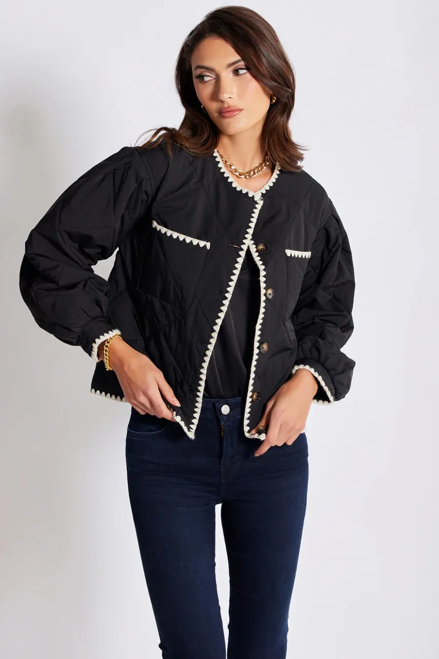 Black Whipstitch Quilted Brooklyn Jacket
