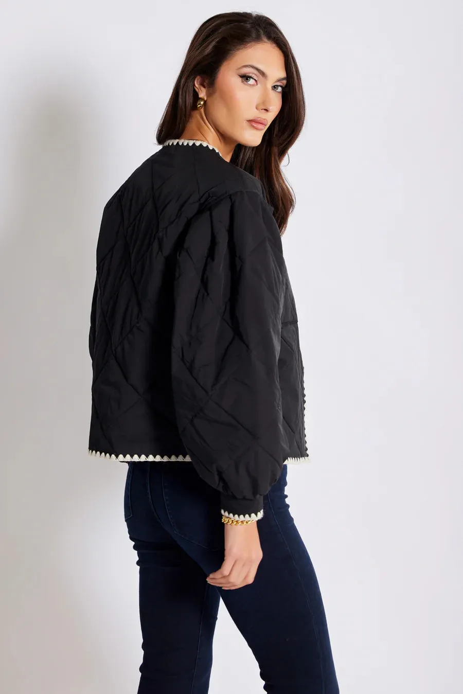 Black Whipstitch Quilted Brooklyn Jacket