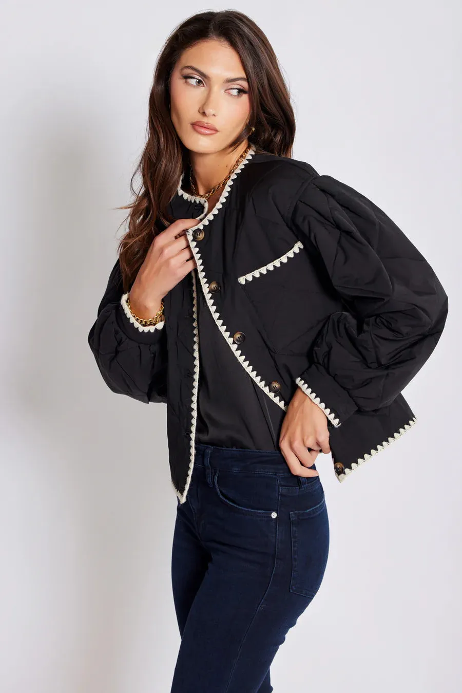 Black Whipstitch Quilted Brooklyn Jacket