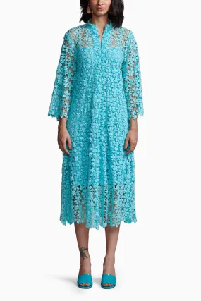 Blue Floral Lace Midi Dress