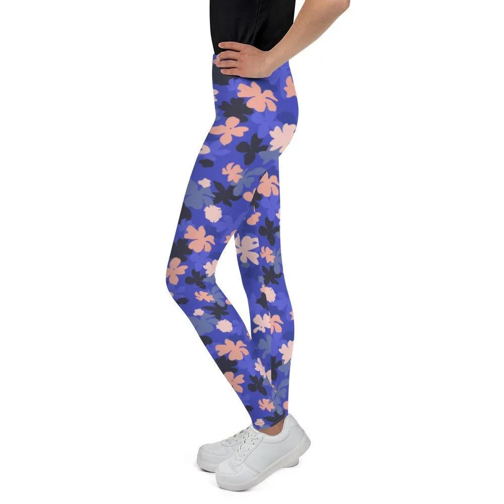 Blue Floral Youth Leggings