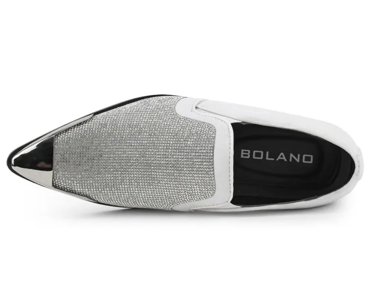 Bolano Dezzy White Rhinestone Men’s Suede Tuxedo Slippers