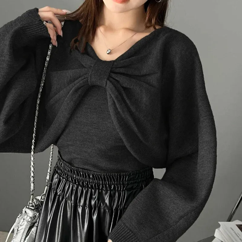 Bow Knit Top and Sweater Suspender Two-piece Set