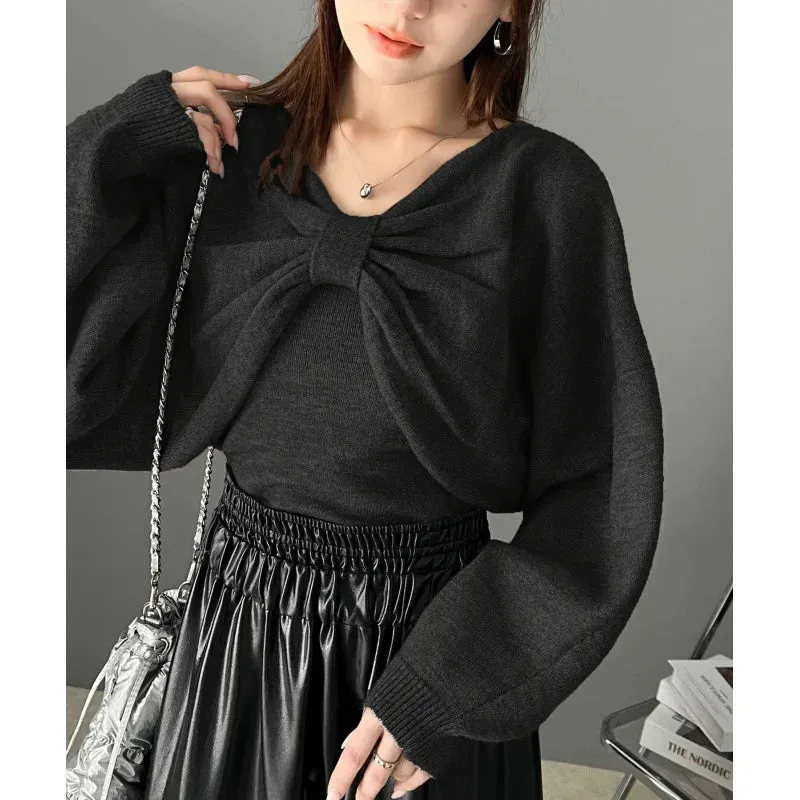 Bow Knit Top and Sweater Suspender Two-piece Set