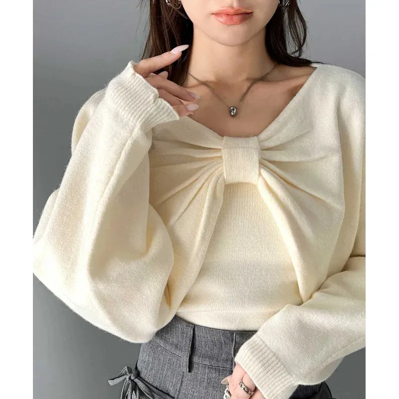 Bow Knit Top and Sweater Suspender Two-piece Set