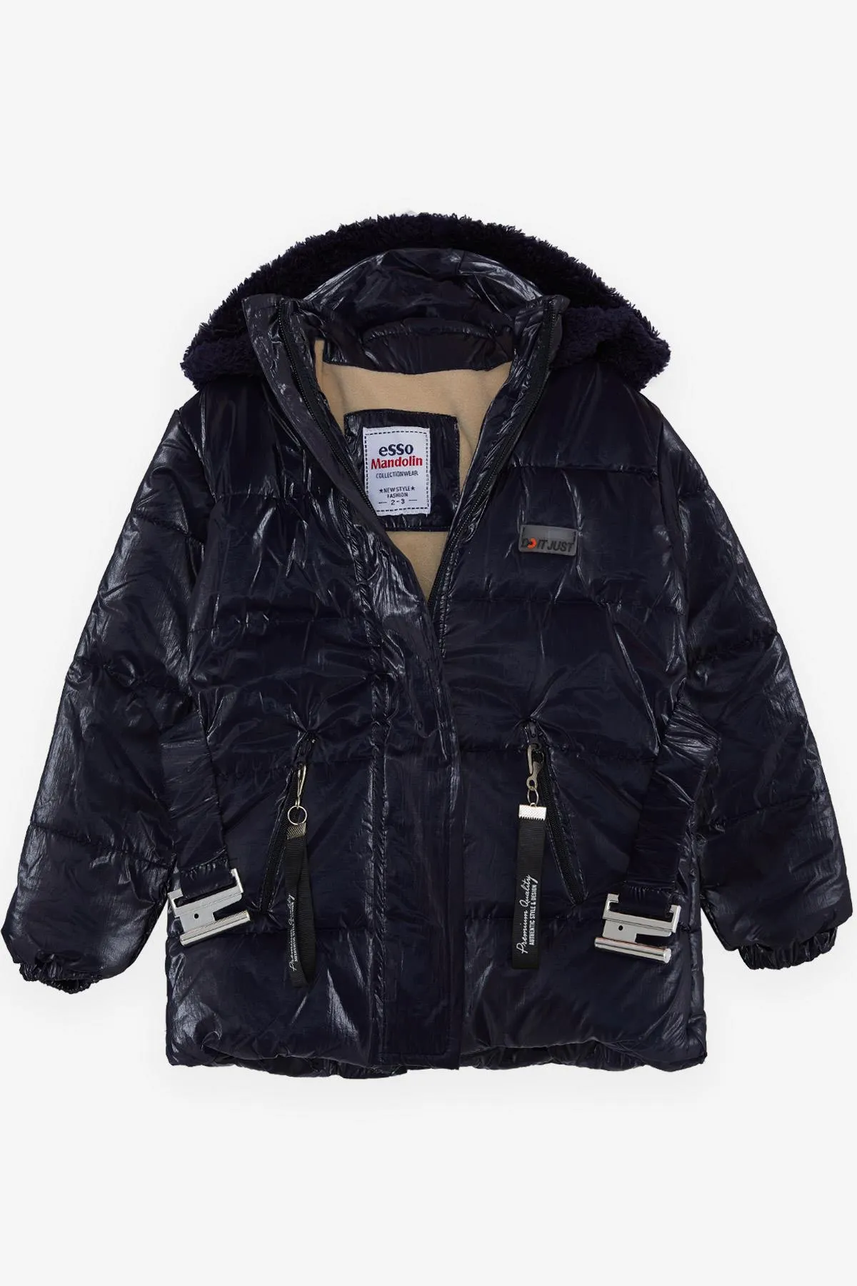 BRE Esso Mandolin Girl's Coat with Belted Hooded Emblem 2-6 Years, Dark Blue - Steinfurt