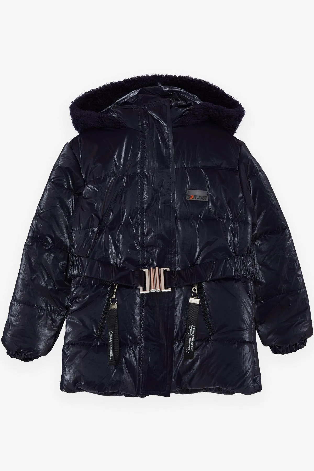 BRE Esso Mandolin Girl's Coat with Belted Hooded Emblem 2-6 Years, Dark Blue - Steinfurt