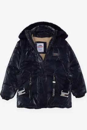 BRE Esso Mandolin Girl's Coat with Belted Hooded Emblem 2-6 Years, Dark Blue - Steinfurt