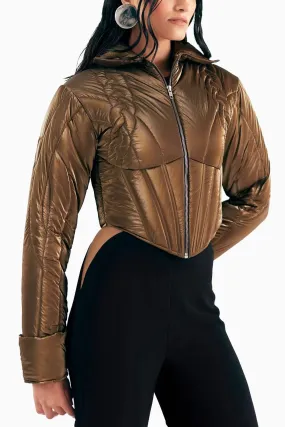 Bronze Knit Quilted Corset Puffer Jacket