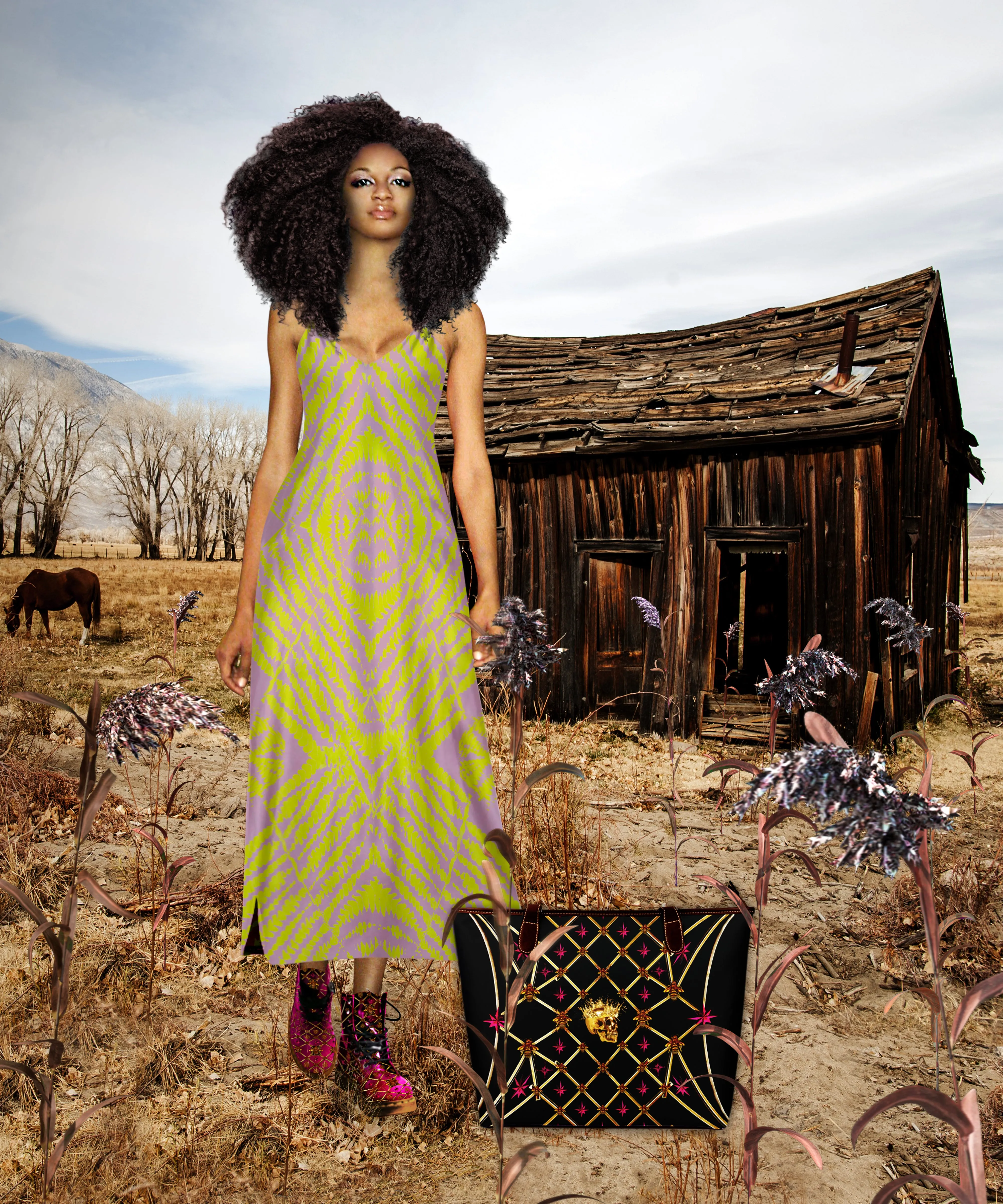 Byzantine Tie Dye- 100% Silk Satin French Gothic V Neck Slip Dress in Nouveau Blush Lavender & Mustard | Le Leanian™