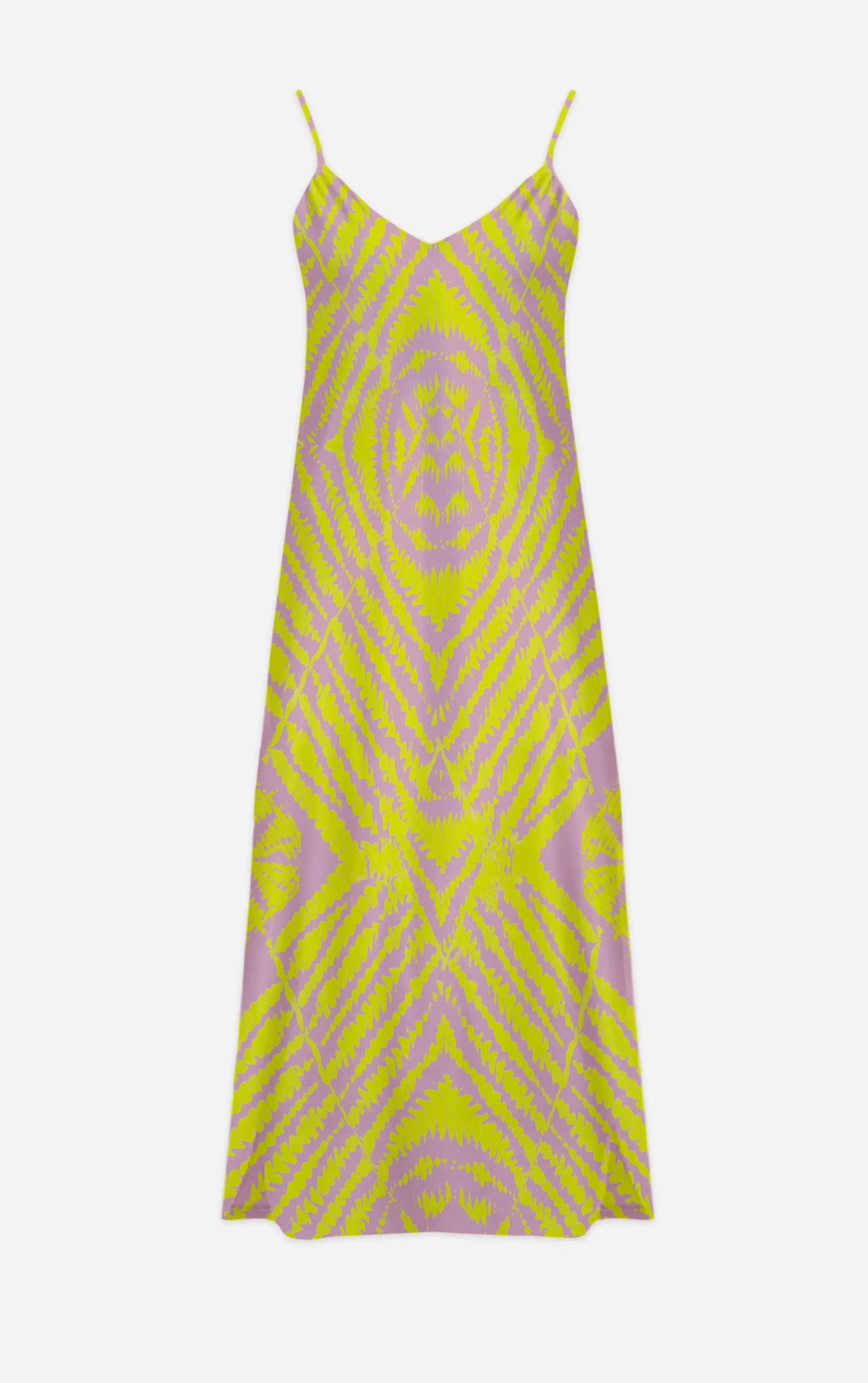 Byzantine Tie Dye- 100% Silk Satin French Gothic V Neck Slip Dress in Nouveau Blush Lavender & Mustard | Le Leanian™