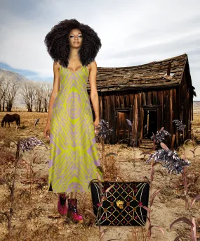 Byzantine Tie Dye- 100% Silk Satin French Gothic V Neck Slip Dress in Nouveau Blush Lavender & Mustard | Le Leanian™