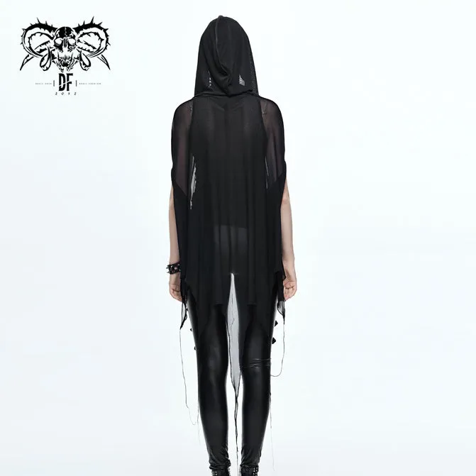 CA008 black women punk hooded mesh bat shawl