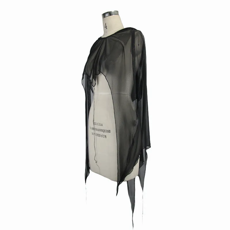 CA008 black women punk hooded mesh bat shawl