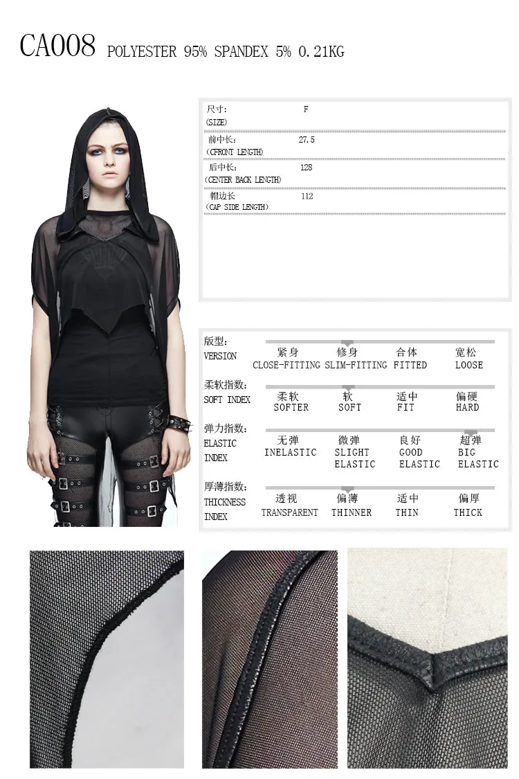 CA008 black women punk hooded mesh bat shawl