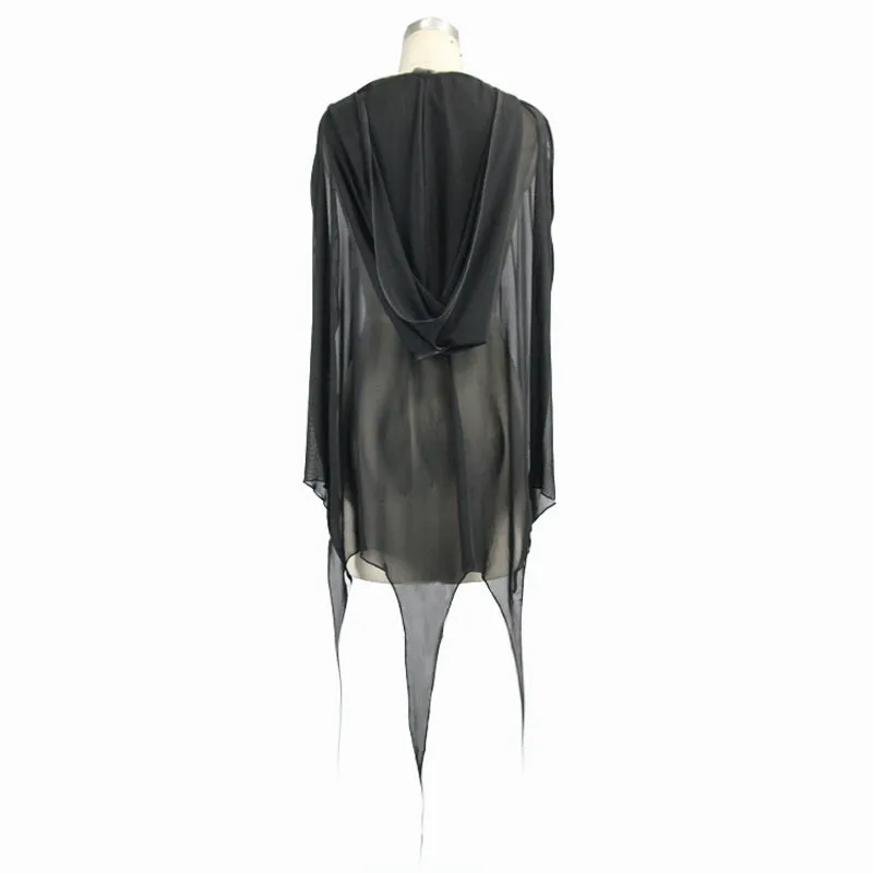CA008 black women punk hooded mesh bat shawl